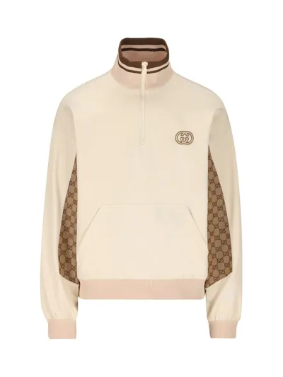 Gucci Technical Jersey Half Zip Jacket In Beige