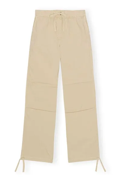 Ganni Washed Cotton Canvas Draw String Pants In Pale Khaki