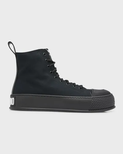 Moschino Men's Bumps And Stripes Canvas High-top Sneakers In Black