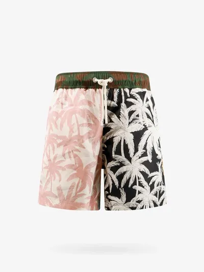 Palm Angels Patchwork-print Swimming Shorts In Black