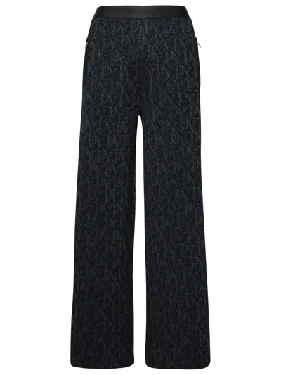 Palm Angels Monogram-jacquard Side Stripe Detailed Trousers In Black