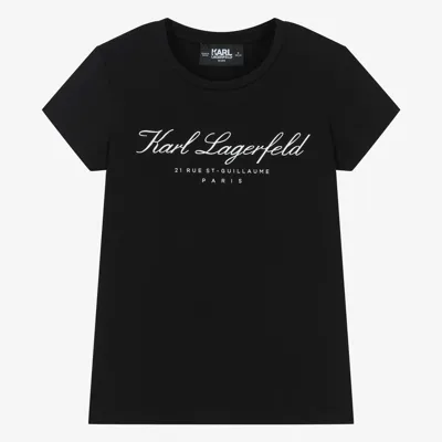 Karl Lagerfeld Kids' Hotel Karl Cotton T-shirt In Black