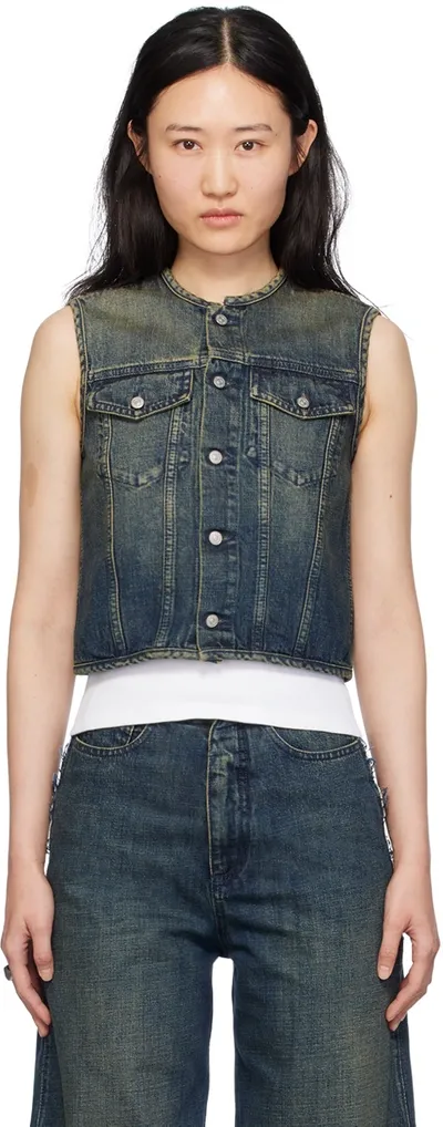 Mm6 Maison Margiela Stonewashed Denim Gilet In Blue