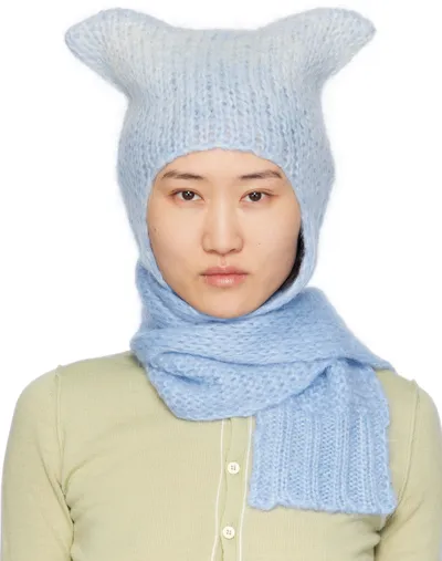 Maison Margiela Blue Faded Mohair Scarf Beanie In 501 Baby Blue