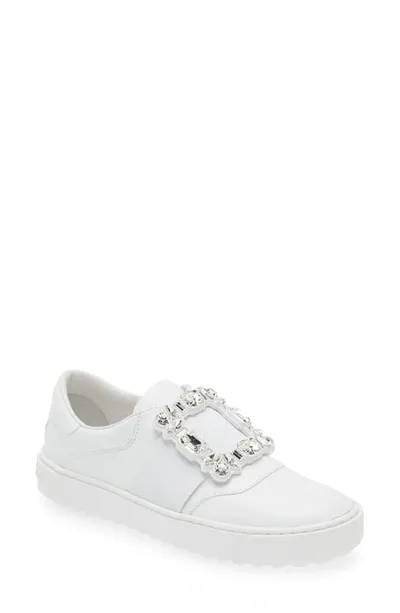 Roger Vivier Very Vivier Crystal Buckle Slip-on Sneaker In Bianco