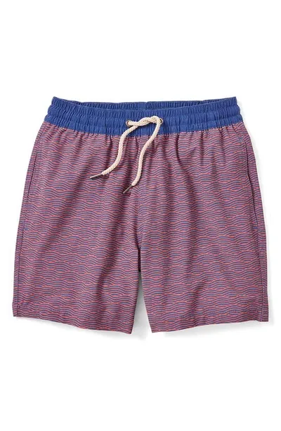 Fair Harbor Kids' Little Boy's & Boy's Bayberry Recycled Swim Shorts In Red Waves