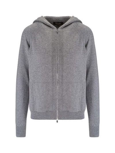 Loro Piana Zipped Knitted Hoodie In Grey