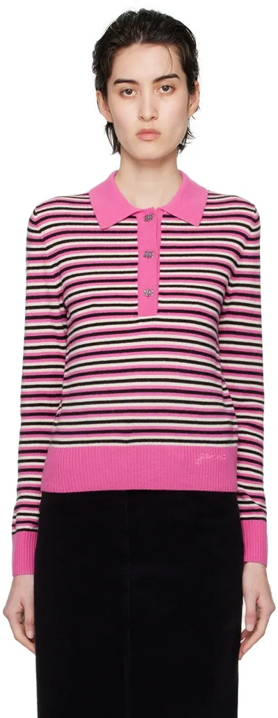 Ganni Fuchsia Striped Polo Jumper In Fucsia