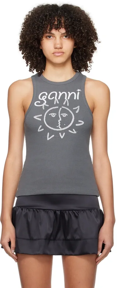 Ganni Tanktop Aus Baumwollmischung Mit Sonnengrafik In Volcanic Ash