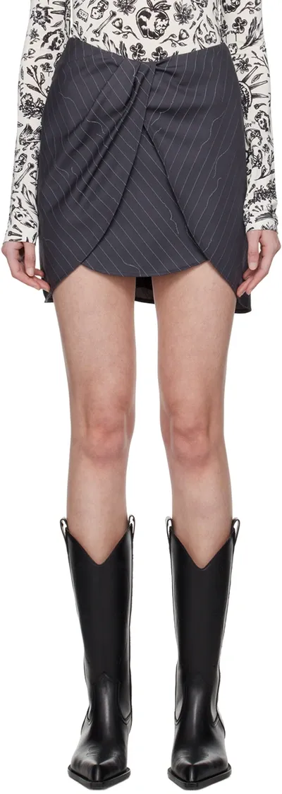 Off-white Twist Mini Skirt With Pinstriped Motif In Gray