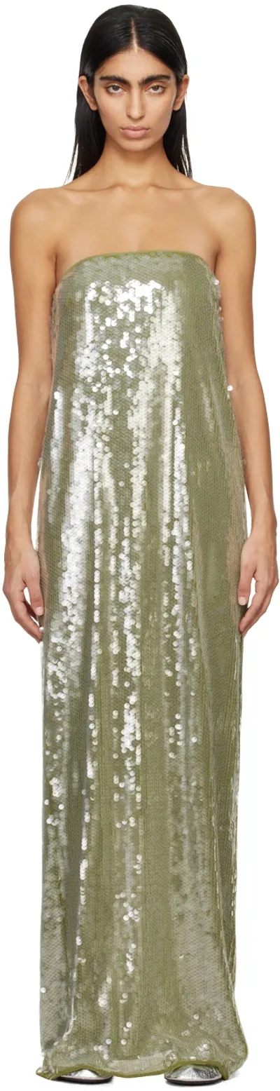 Staud Casey Strapless Sequined Maxi Dress In Garden Moss