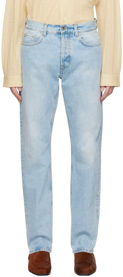 Séfr Blue Straight Cut Jeans In Subtle Wash