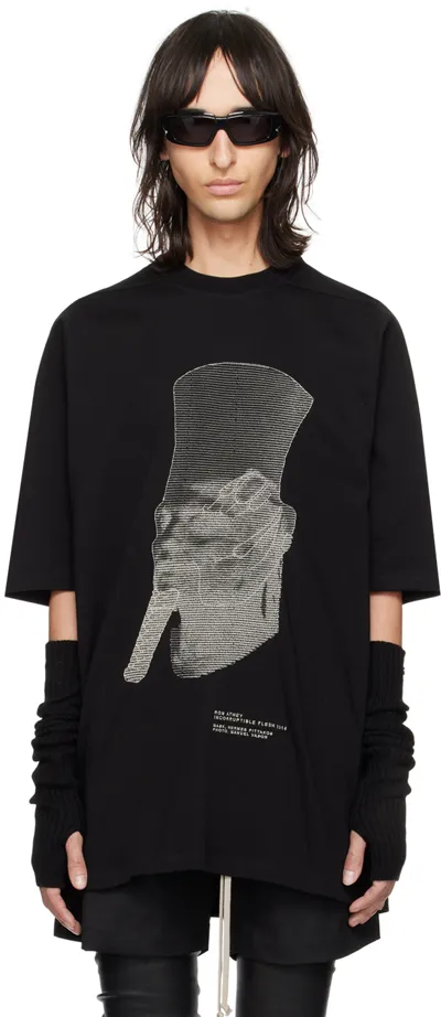 Rick Owens Ron Jumbo Embroidered Cotton T-shirt In Black And Pearl