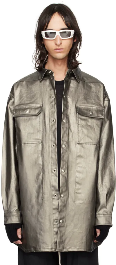 Rick Owens Gunmetal Oversized Outershirt Denim Shirt In 68 Gunmetal