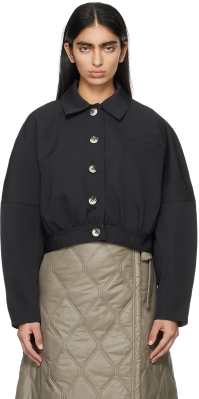 Ganni Black Heavy Twill Short Jacket