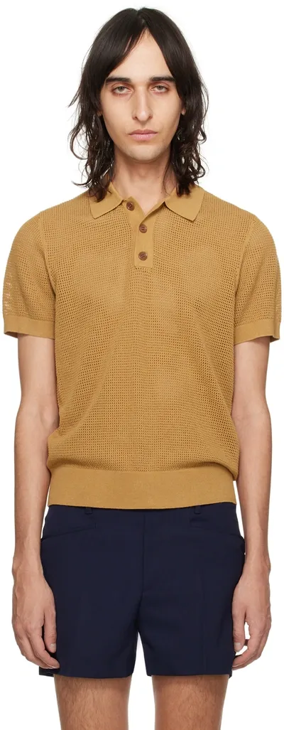 Dries Van Noten Tan Spread Collar Polo In 706 Cognac