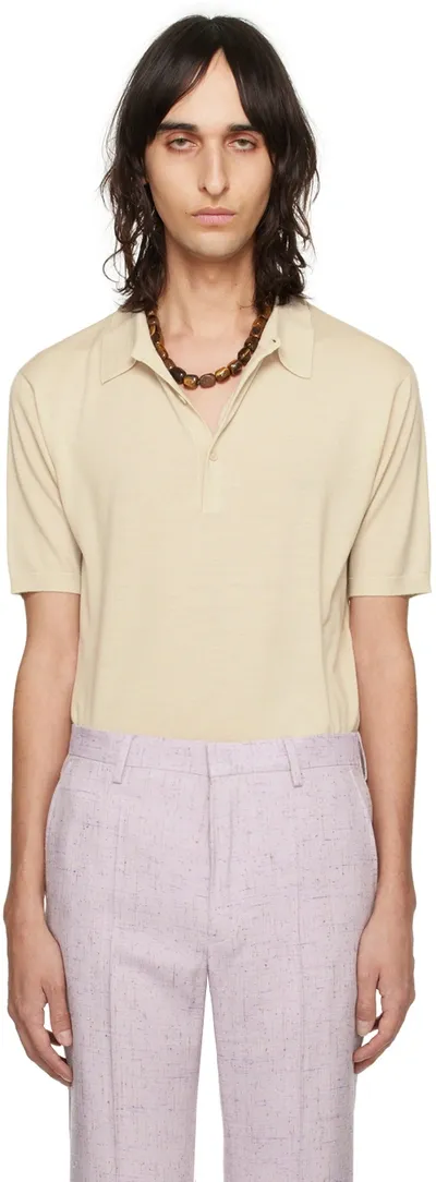 Dries Van Noten Beige Spread Collar Polo In 5 Ecru