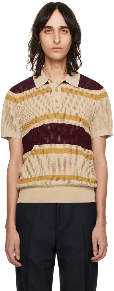 Dries Van Noten Beige Striped Polo In Neturals