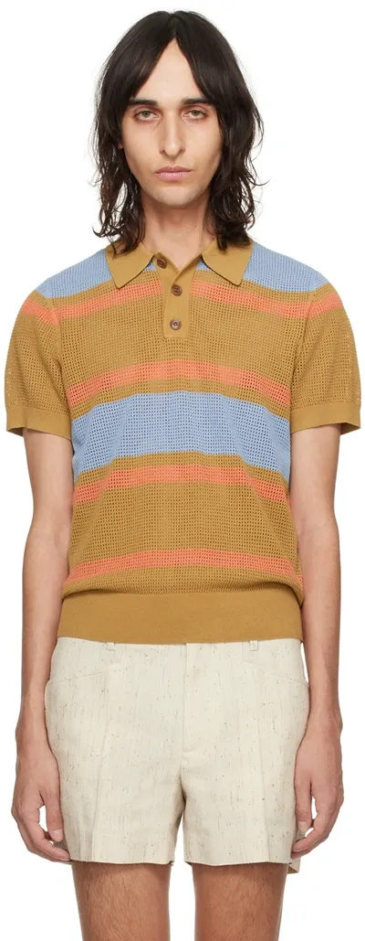 Dries Van Noten Tan Striped Polo In 706 Cognac