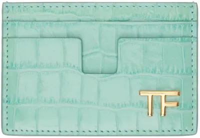 Tom Ford Blue Shiny Stamped Croc Tf Card Holder In Turquoise