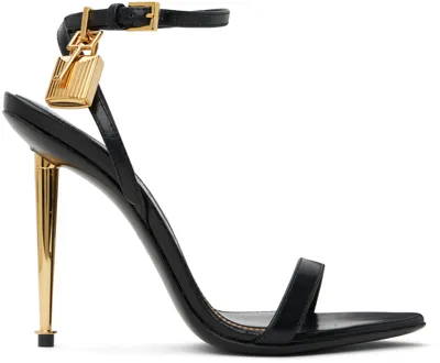 Tom Ford Black Padlock Heeled Sandals In 1n001 Black