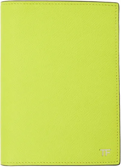 Tom Ford Green Small Grain Leather Passport Holder In Lime