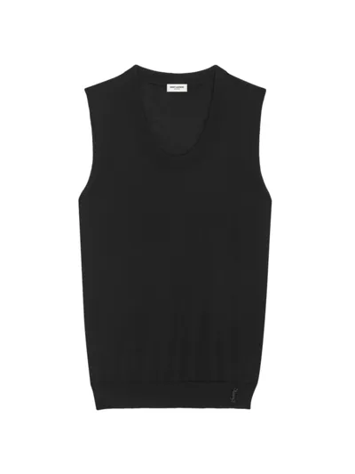 Saint Laurent Cassandre Wool Tank Top In Black