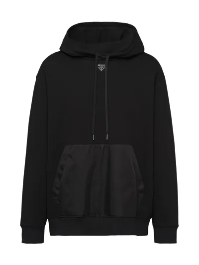 Prada Cotton Fleece Hoodie In Black