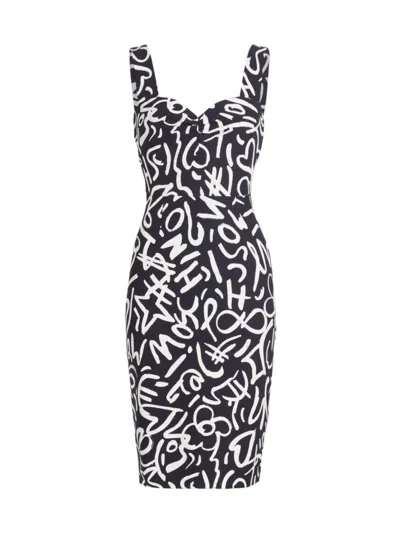 Moschino Women's Scribble Logo Sweetheart Midi-dress In Black