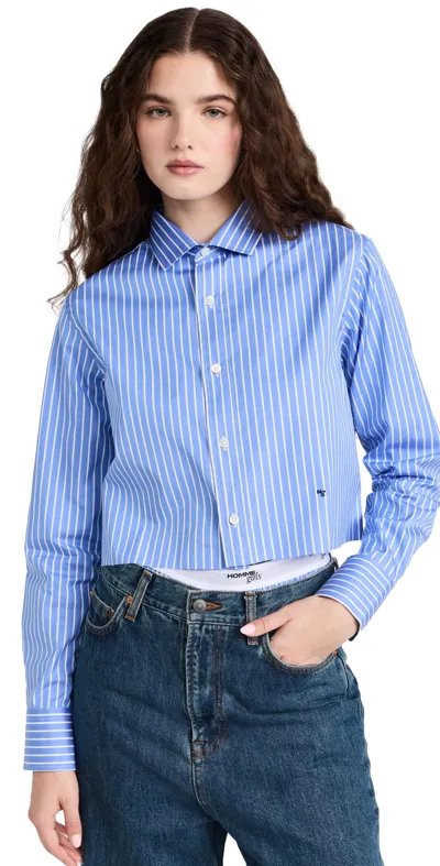 Hommegirls Women's Classic Stripe Cropped Shirt In Blue White Stripe