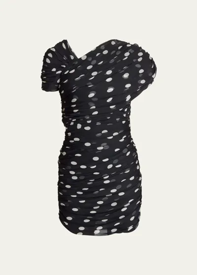 Saint Laurent Draped Polka-dot Mini Dress In Bone