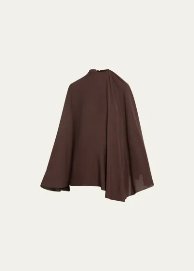 Marie Adam-leenaerdt Self-tie Silk Cape Blouse In 7000 Brown