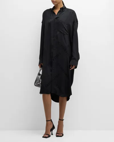 Balenciaga Allover Diagonal Logo Jacquard Long-sleeve Midi Shirtdress In 1000 Black