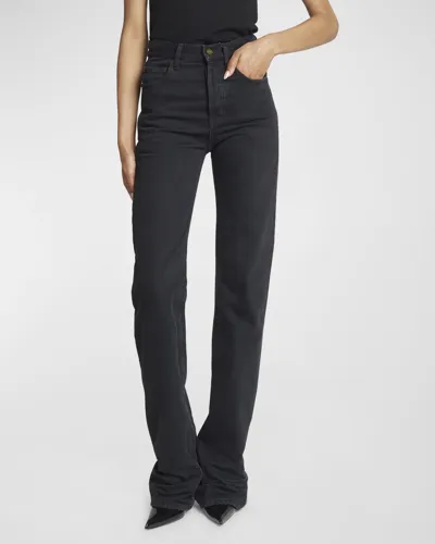 Saint Laurent Long Straight-leg Denim Jeans In White-blac