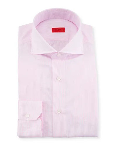 Isaia Gingham Cotton Dress Shirt In White Pink