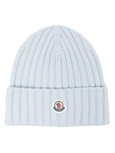 Moncler Logo Wool Beanie In Blue