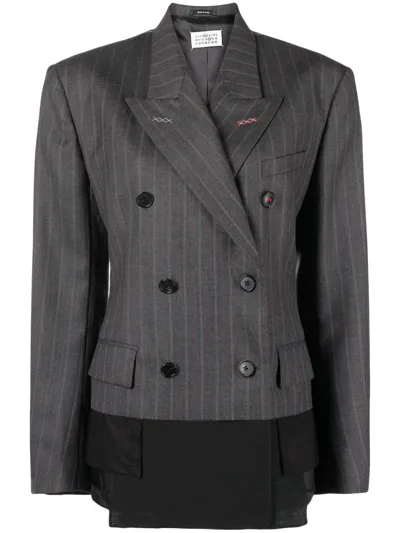 Maison Margiela Spliced Pinstripe Blazer In Grey