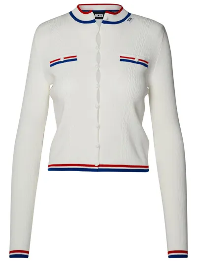 Gcds Striped-trim Ribbed Cardigan In White