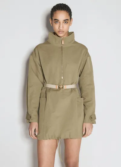 Prada Half-zip Long Sleeve Dress In Green