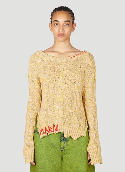 Marni Yellow Distressed Sweater In Cream