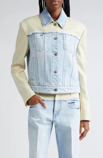 Stella Mccartney Womens Light Blue Mix Fabric Contrast Regular-fit Denim Jacket In Blue/neutrals