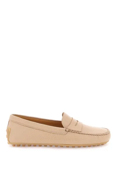 Tod's City Gommino Leather Loafers In Cream