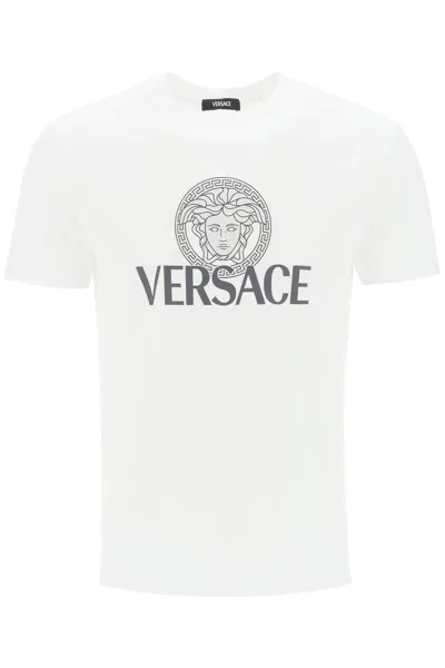 Versace Logo Printed Cotton T-shirt In White