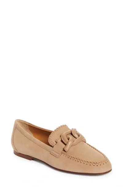 Tod's Suede Whipstitch Chain Slip-on Loafers In Brown