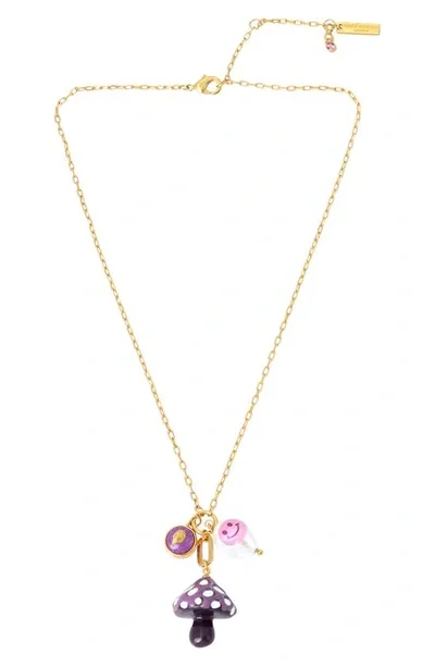 Kurt Geiger Mushroom Charm Pendant Necklace In Purple