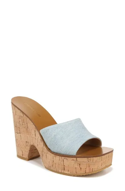 Veronica Beard Paulita Cork Platform Slide Sandals In Vista Blue