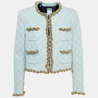 Pre-owned Moschino Couture Blue Faded Denim Quilted Chain Detail Jacket M