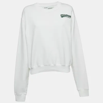 Pre-owned Off-white White Woman Patch Cotton Sweatshirt M