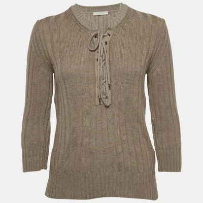 Pre-owned Chloé Dark Beige Wool And Linen Lace Tie Up Detail Sweater M