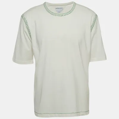 Pre-owned Bottega Veneta White Cotton Cotton Contrast Stitch Detail T-shirt Xl